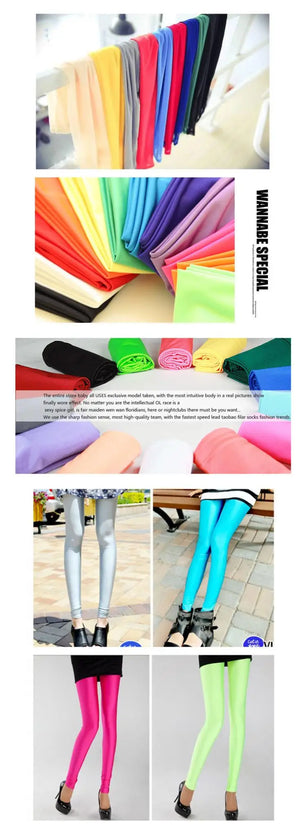 New Spring Solid Candy Neon Leggings for Women High Stretched Female Legging Pants Girl Clothing Leggins Plug Size - Tasawoq