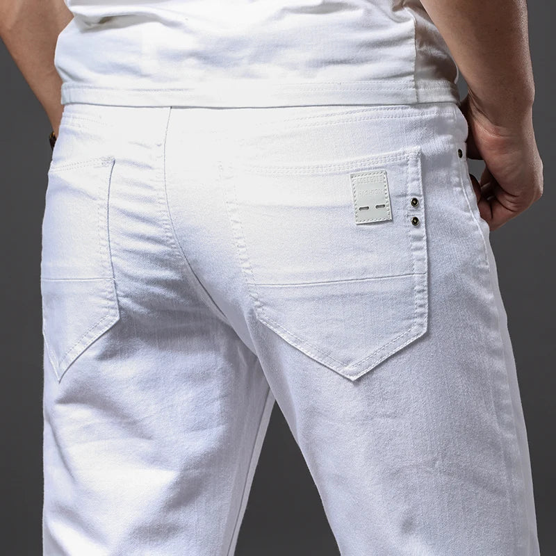 Men White Jeans Fashion Casual Classic Style Slim Fit Soft Trousers Male Brand Advanced Stretch Pants - Tasawoq
