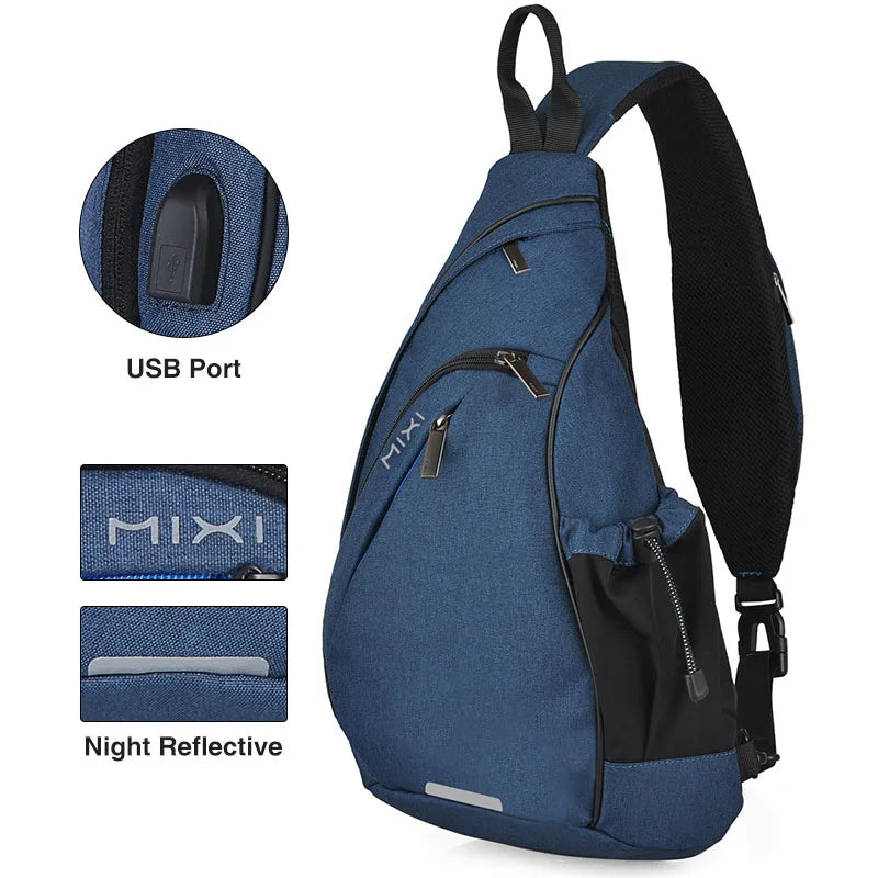Mixi Men One Shoulder Backpack Women Sling Bag Crossbody USB Boys Cycling Sports Travel Versatile Fashion Bag Student School - Tasawoq