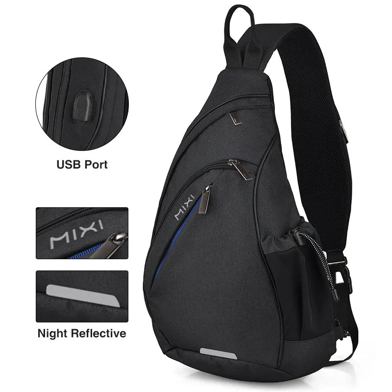 Mixi Men One Shoulder Backpack Women Sling Bag Crossbody USB Boys Cycling Sports Travel Versatile Fashion Bag Student School - Tasawoq