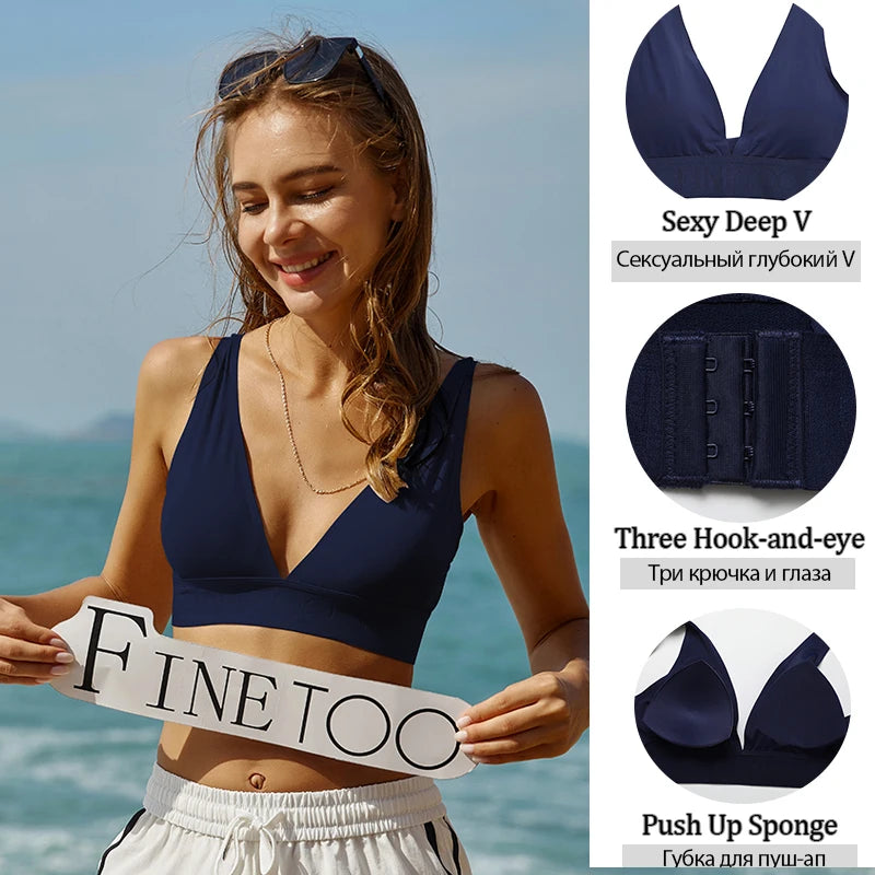 FINETOO Deep V Women Bras Push Up Padded Tops Female Sexy Wireless Underwear Ladies Plus Size Bralette Girls Intimates Lingerie - Tasawoq