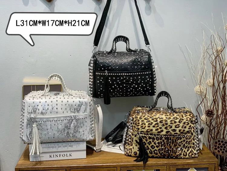 Women's bag luxury designer purses and handbags Shoulder bags vintage Rivet tote bag for women Large capacity travel bag purse - Tasawoq