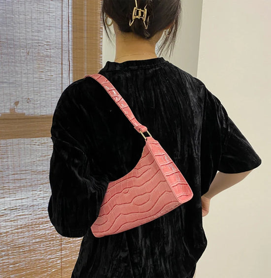 Fashion PU Leather Bags for Women Alligator Pattern Armpit Handbag Female Small Underarm Messenger Bag Purse - Tasawoq