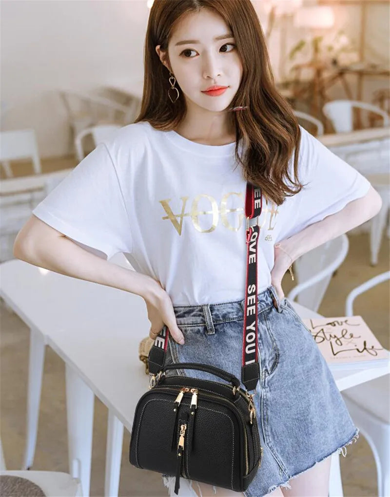 Fashion Hit Color Shoulder Bags for Women Female PU Leather Crossbody Messenger Bags Small Handbag Wide Strap Purse - Tasawoq
