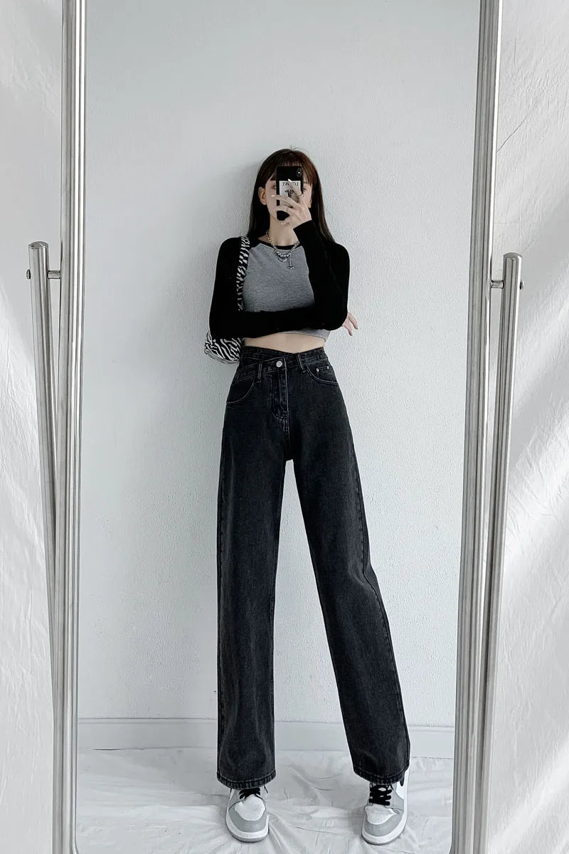ZOENOVA Jeans Women Wide Leg Pants Mom Femme Black Blue Jeans High Waist Woman Trousers 2023 Clothing Pantalones Spodnie Damskie - Tasawoq
