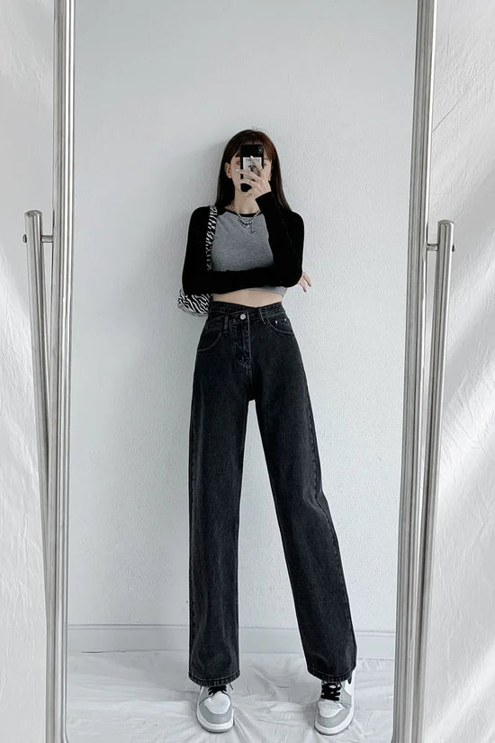 ZOENOVA Jeans Women Wide Leg Pants Mom Femme Black Blue Jeans High Waist Woman Trousers 2023 Clothing Pantalones Spodnie Damskie - Tasawoq