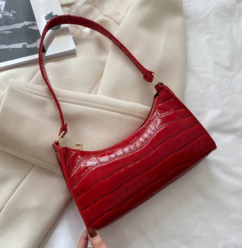 Fashion PU Leather Bags for Women Alligator Pattern Armpit Handbag Female Small Underarm Messenger Bag Purse - Tasawoq