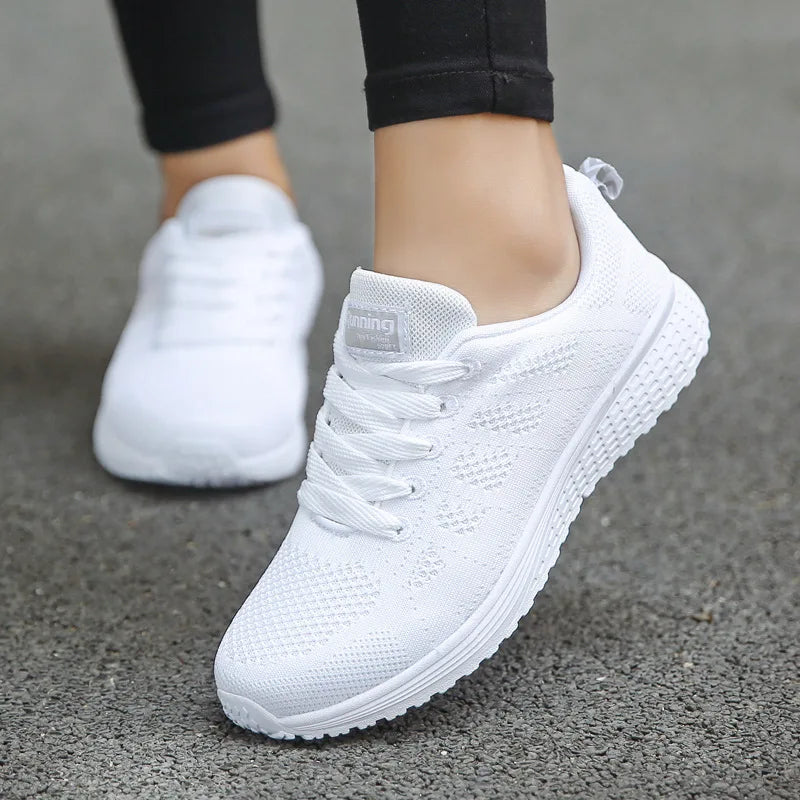 Women Casual Shoes Fashion Breathable Walking Mesh Flat Shoes Sneakers Women 2021 Gym Vulcanized Shoes White Female Footwear - Tasawoq