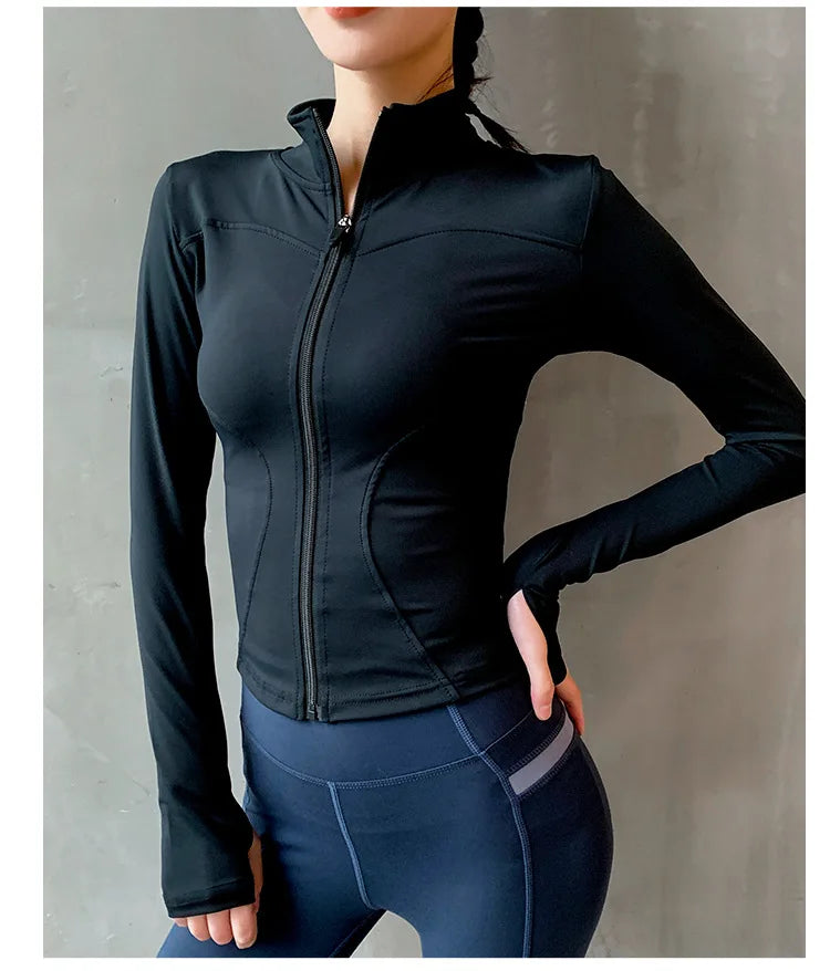 2024 Long Sleeve Sports Jacket Women Zip Fitness Yoga Shirt Winter Warm Gym Top Activewear Running Coats Workout Clothes Woman - Tasawoq
