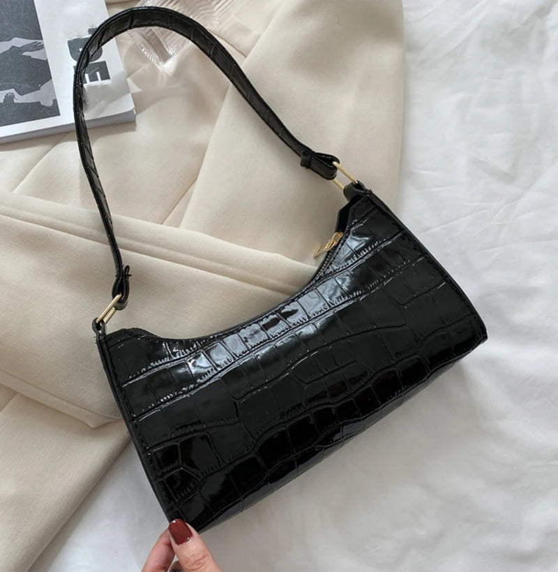 Fashion PU Leather Bags for Women Alligator Pattern Armpit Handbag Female Small Underarm Messenger Bag Purse - Tasawoq