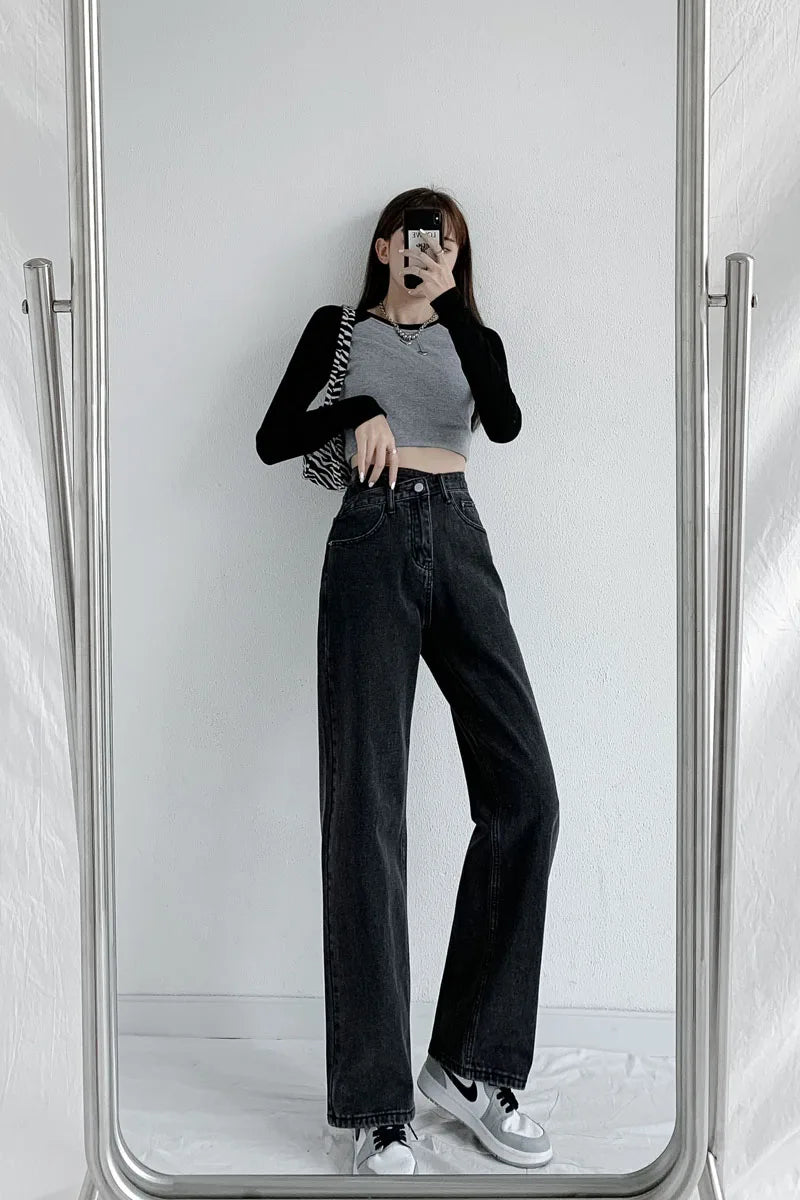 ZOENOVA Jeans Women Wide Leg Pants Mom Femme Black Blue Jeans High Waist Woman Trousers 2023 Clothing Pantalones Spodnie Damskie - Tasawoq