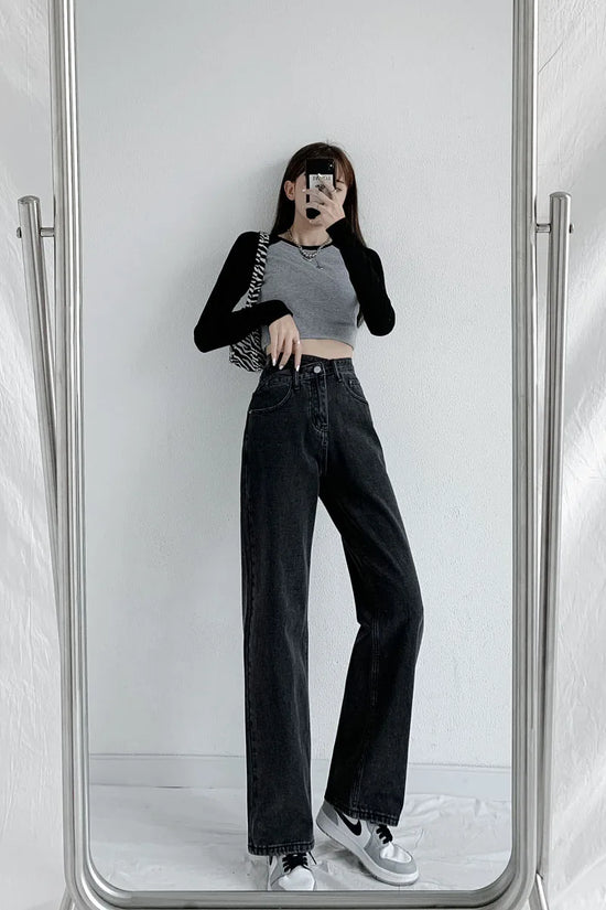 ZOENOVA Jeans Women Wide Leg Pants Mom Femme Black Blue Jeans High Waist Woman Trousers 2023 Clothing Pantalones Spodnie Damskie - Tasawoq