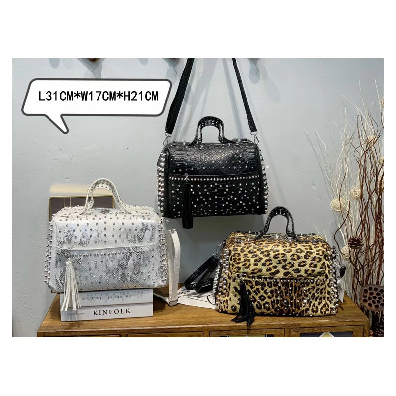 Women's bag luxury designer purses and handbags Shoulder bags vintage Rivet tote bag for women Large capacity travel bag purse - Tasawoq