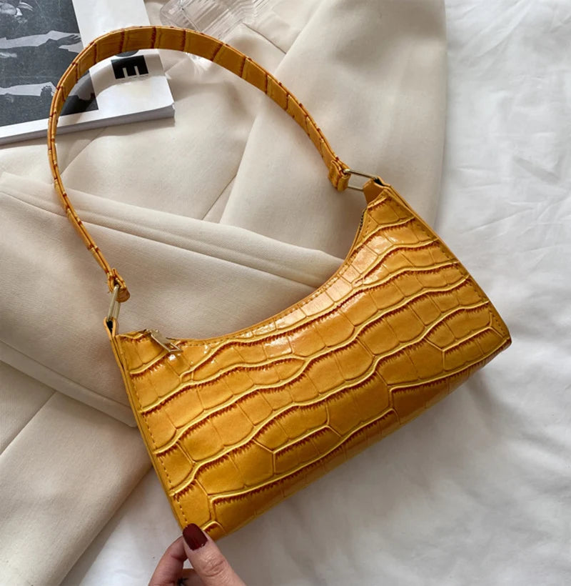 Fashion PU Leather Bags for Women Alligator Pattern Armpit Handbag Female Small Underarm Messenger Bag Purse - Tasawoq