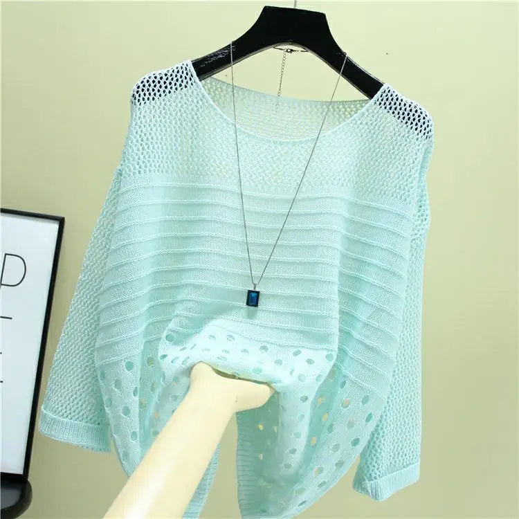 Spring and Summer New Ice Silk Knitted Vest Top Hollow Out Thin Bottoming Sling Streetwear Womens Clothing White Shirt 13686 - Tasawoq
