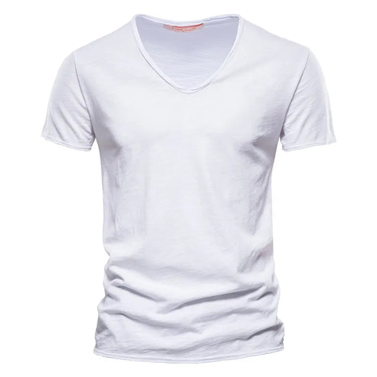 AIOPESON 100% Cotton Men T-shirt V-neck Fashion Design Slim Fit Soild T-shirts Male Tops Tees Short Sleeve T Shirt For Men - Tasawoq