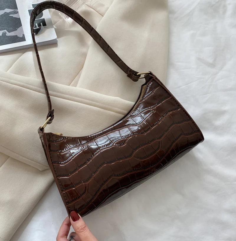 Fashion PU Leather Bags for Women Alligator Pattern Armpit Handbag Female Small Underarm Messenger Bag Purse - Tasawoq