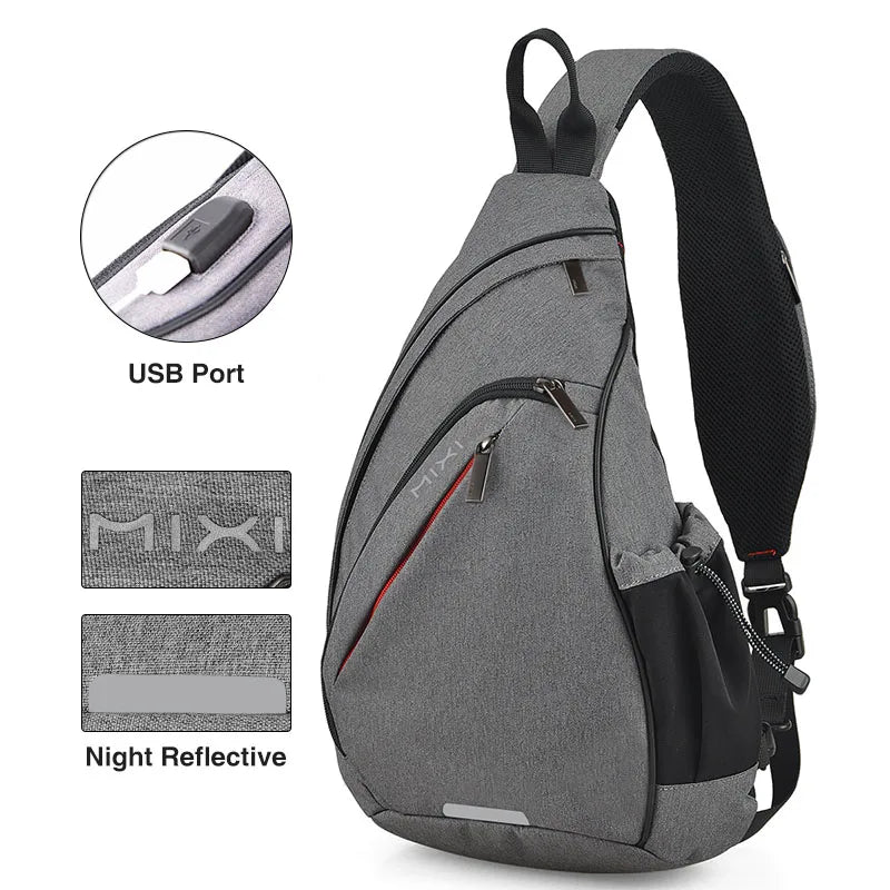 Mixi Men One Shoulder Backpack Women Sling Bag Crossbody USB Boys Cycling Sports Travel Versatile Fashion Bag Student School - Tasawoq