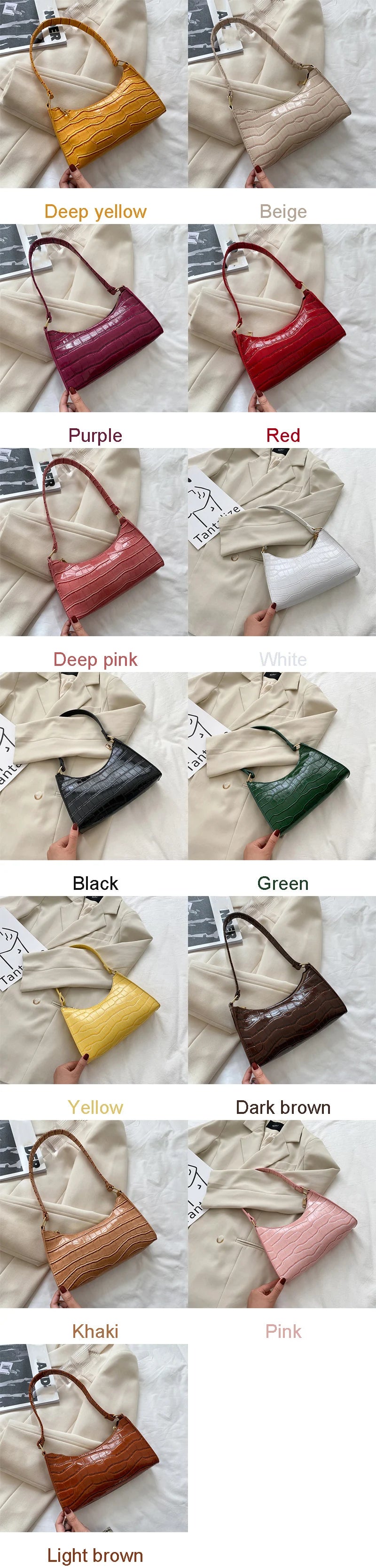 Fashion PU Leather Bags for Women Alligator Pattern Armpit Handbag Female Small Underarm Messenger Bag Purse - Tasawoq