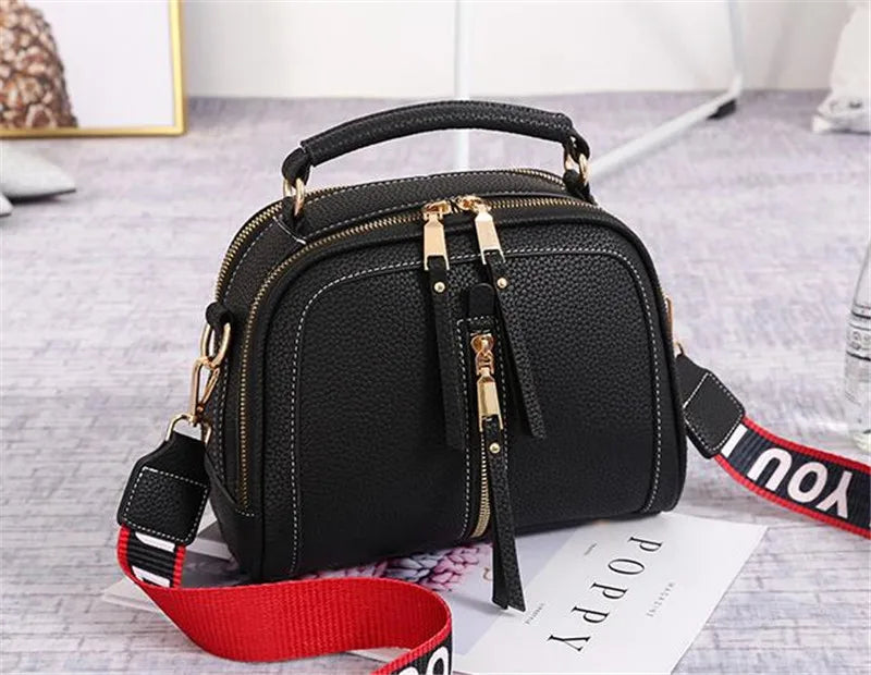 Fashion Hit Color Shoulder Bags for Women Female PU Leather Crossbody Messenger Bags Small Handbag Wide Strap Purse - Tasawoq