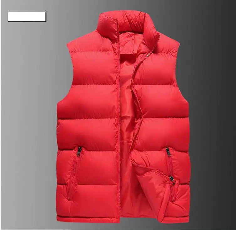 Mens Vest Jacket Warm Sleeveless Jackets Winter Waterproof Zipper Coat Autumn Stand-up Collar Casual Waistcoat Brand Clothing - Tasawoq