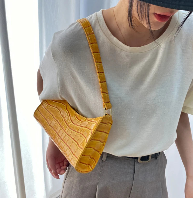 Fashion PU Leather Bags for Women Alligator Pattern Armpit Handbag Female Small Underarm Messenger Bag Purse - Tasawoq