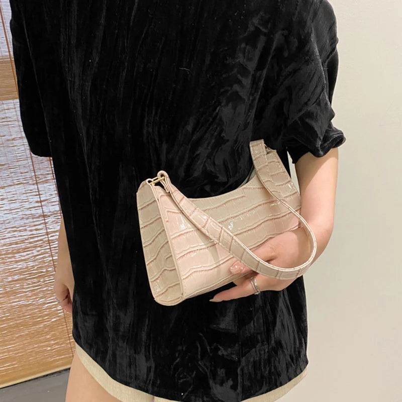 Fashion PU Leather Bags for Women Alligator Pattern Armpit Handbag Female Small Underarm Messenger Bag Purse - Tasawoq