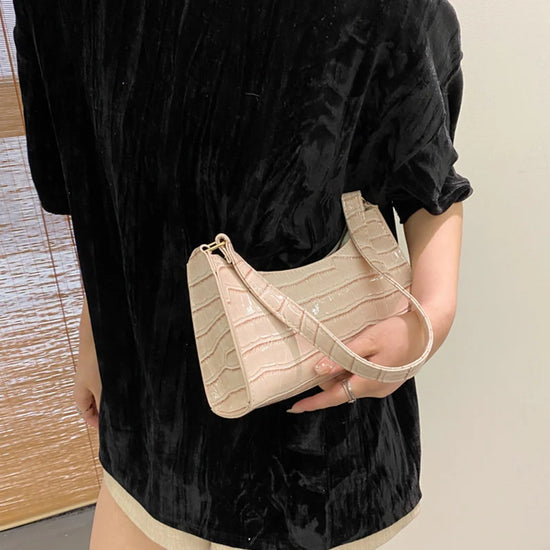 Fashion PU Leather Bags for Women Alligator Pattern Armpit Handbag Female Small Underarm Messenger Bag Purse - Tasawoq