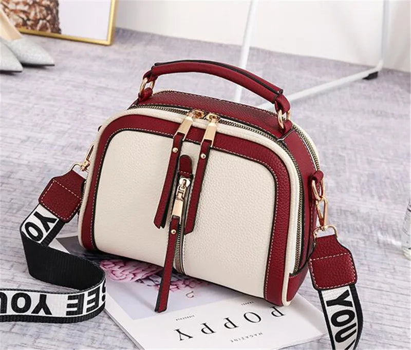 Fashion Hit Color Shoulder Bags for Women Female PU Leather Crossbody Messenger Bags Small Handbag Wide Strap Purse - Tasawoq