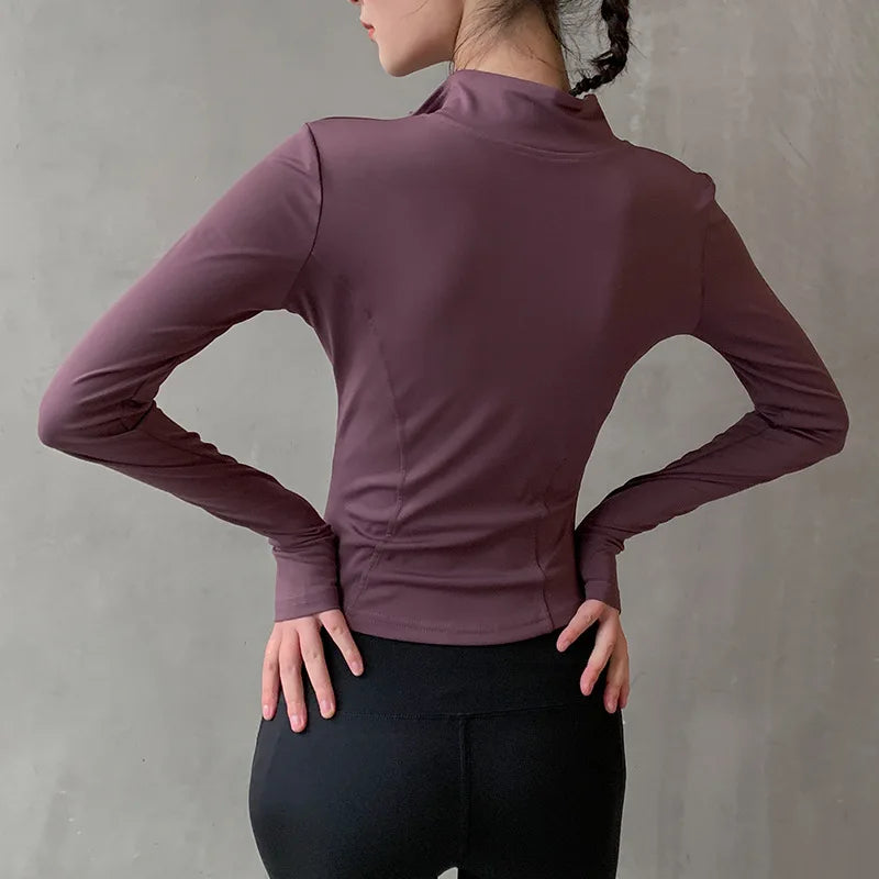 2024 Long Sleeve Sports Jacket Women Zip Fitness Yoga Shirt Winter Warm Gym Top Activewear Running Coats Workout Clothes Woman - Tasawoq