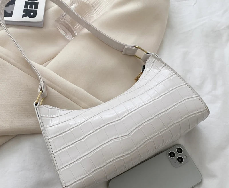 Fashion PU Leather Bags for Women Alligator Pattern Armpit Handbag Female Small Underarm Messenger Bag Purse - Tasawoq