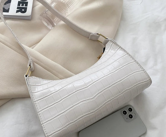 Fashion PU Leather Bags for Women Alligator Pattern Armpit Handbag Female Small Underarm Messenger Bag Purse - Tasawoq