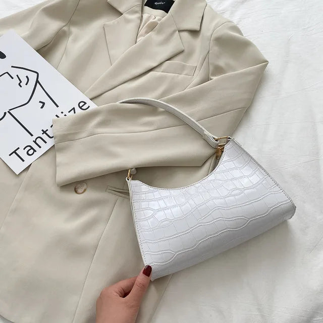 Fashion PU Leather Bags for Women Alligator Pattern Armpit Handbag Female Small Underarm Messenger Bag Purse - Tasawoq