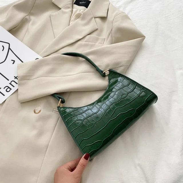 Fashion PU Leather Bags for Women Alligator Pattern Armpit Handbag Female Small Underarm Messenger Bag Purse - Tasawoq