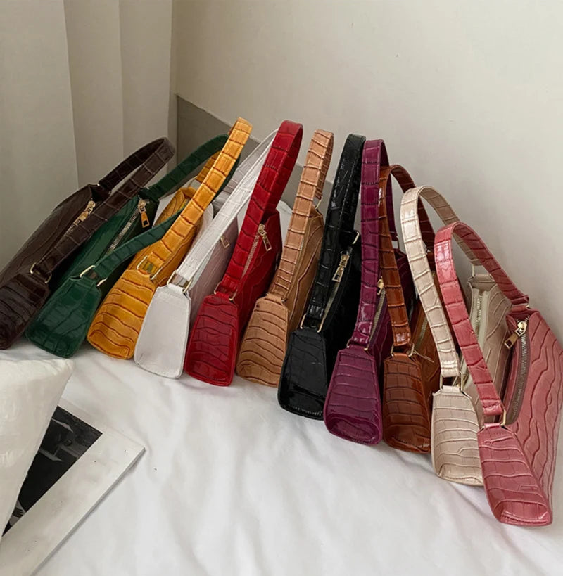 Fashion PU Leather Bags for Women Alligator Pattern Armpit Handbag Female Small Underarm Messenger Bag Purse - Tasawoq
