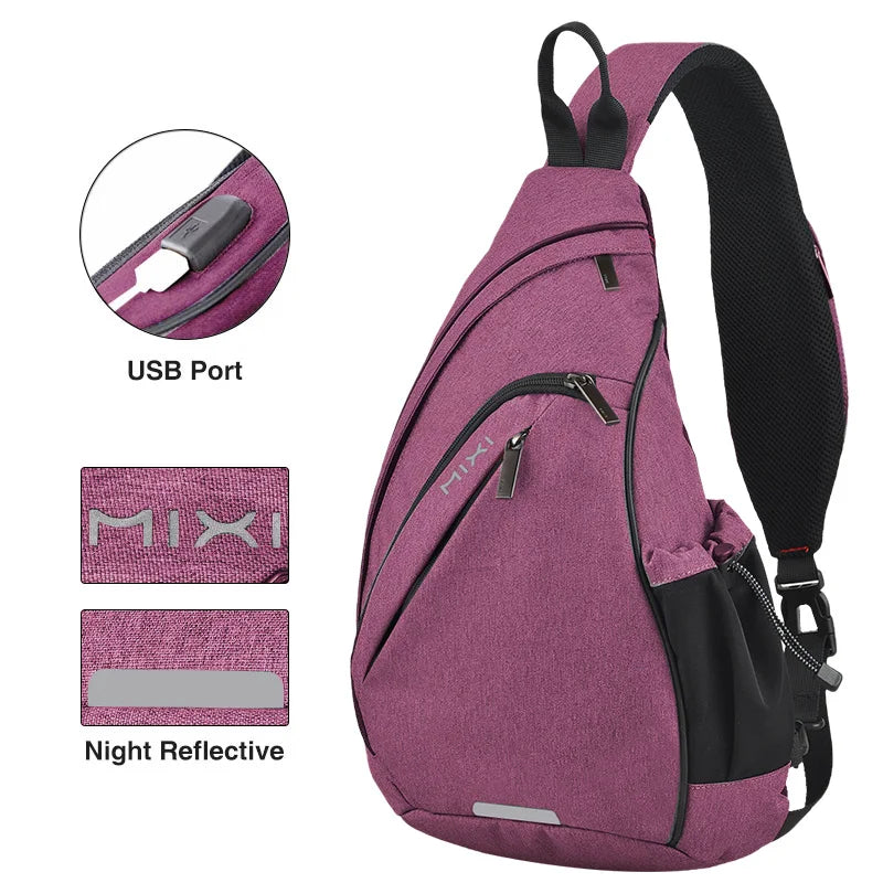 Mixi Men One Shoulder Backpack Women Sling Bag Crossbody USB Boys Cycling Sports Travel Versatile Fashion Bag Student School - Tasawoq