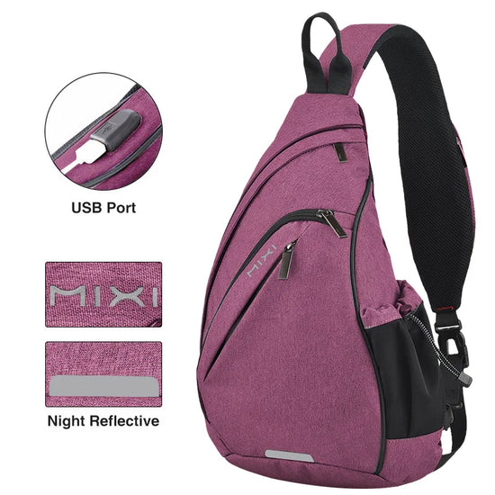 Mixi Men One Shoulder Backpack Women Sling Bag Crossbody USB Boys Cycling Sports Travel Versatile Fashion Bag Student School - Tasawoq