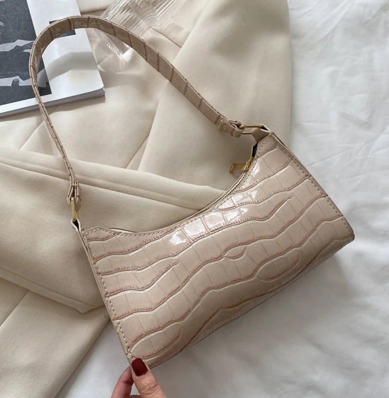 Fashion PU Leather Bags for Women Alligator Pattern Armpit Handbag Female Small Underarm Messenger Bag Purse - Tasawoq