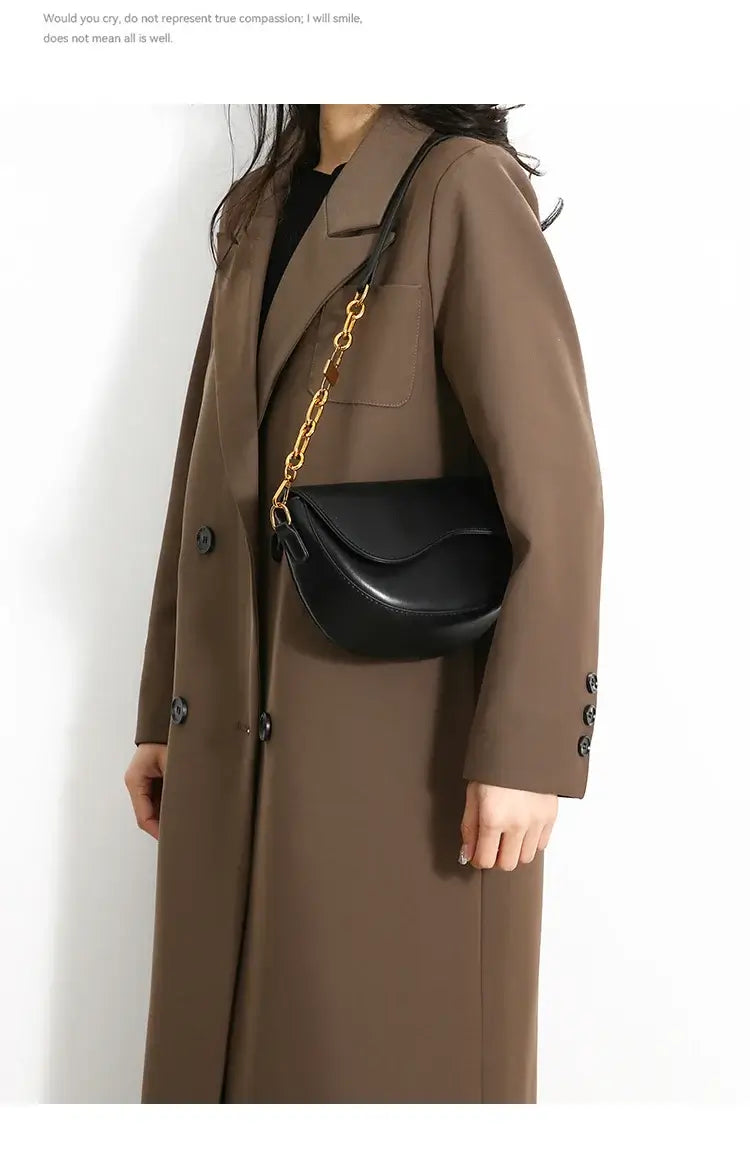 Small Leather Saddle Armpit Bags for Women Summer Chain Shoulder Crossbody Bag Ladies Vintage Underarm Handbags Woman bolsa - Tasawoq