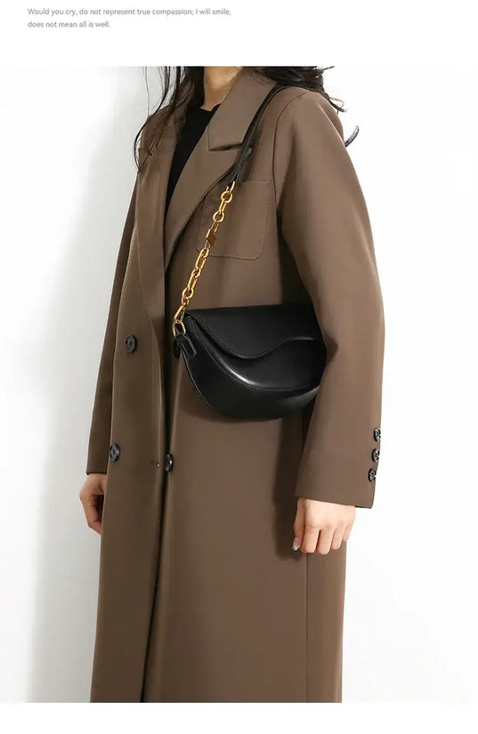 Small Leather Saddle Armpit Bags for Women Summer Chain Shoulder Crossbody Bag Ladies Vintage Underarm Handbags Woman bolsa - Tasawoq
