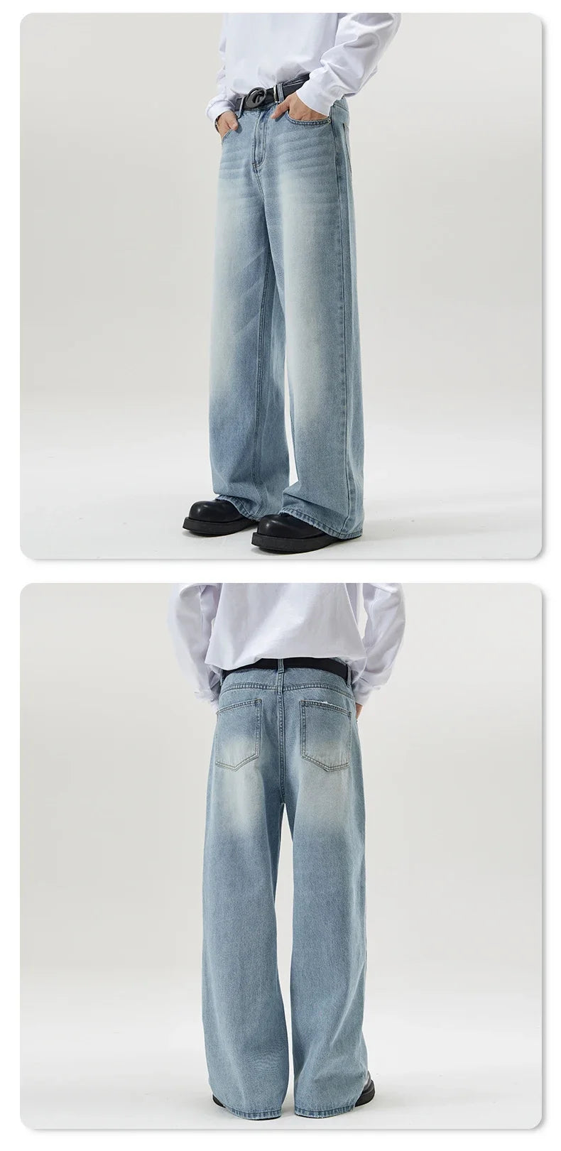 4 Colors Autumn Vintage Distressed Men's Baggy Straight Jeans Fashion Korean High Street Denim Pants Streetwear Male Trousers - Tasawoq