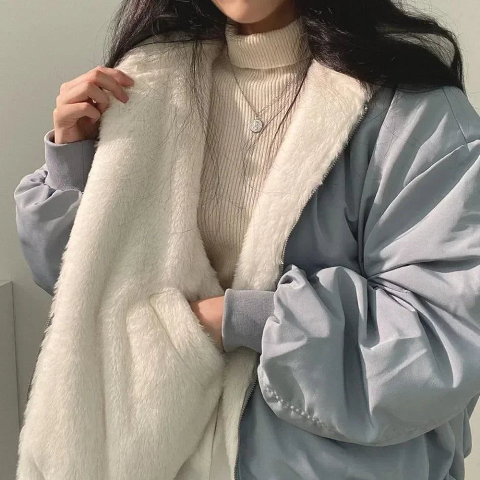 New Jackets for Women Thick Warm Parkas Oversized Double Sided Hooded Coat Korean Fashion Casual Loose Zip Up Jackets Coat Women - Tasawoq