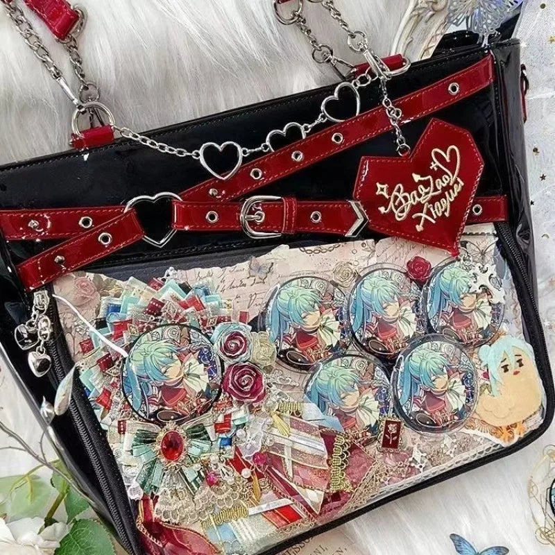 New Original Spicy Girl Cool Ita Bag Large Capacity Transparent Pain Layer Crossbody Bag Love Chain Ulzzang Shoulder Bag - Tasawoq