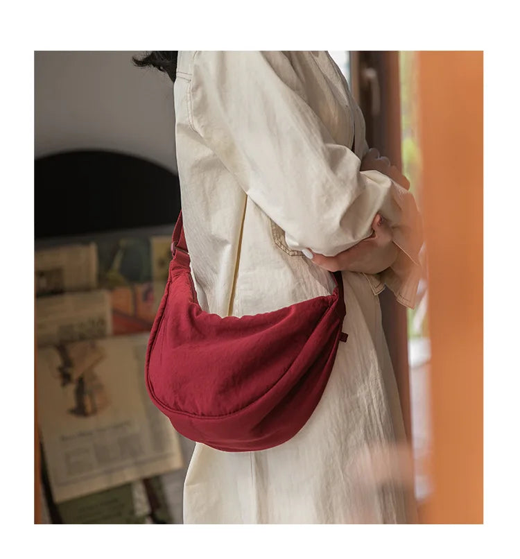 Solid Color Women's Portable Shoulder Bag Simple Female Nylon Cloth Padded Crossbody Bags Travel Purse Handbags Messenger Bag - Tasawoq
