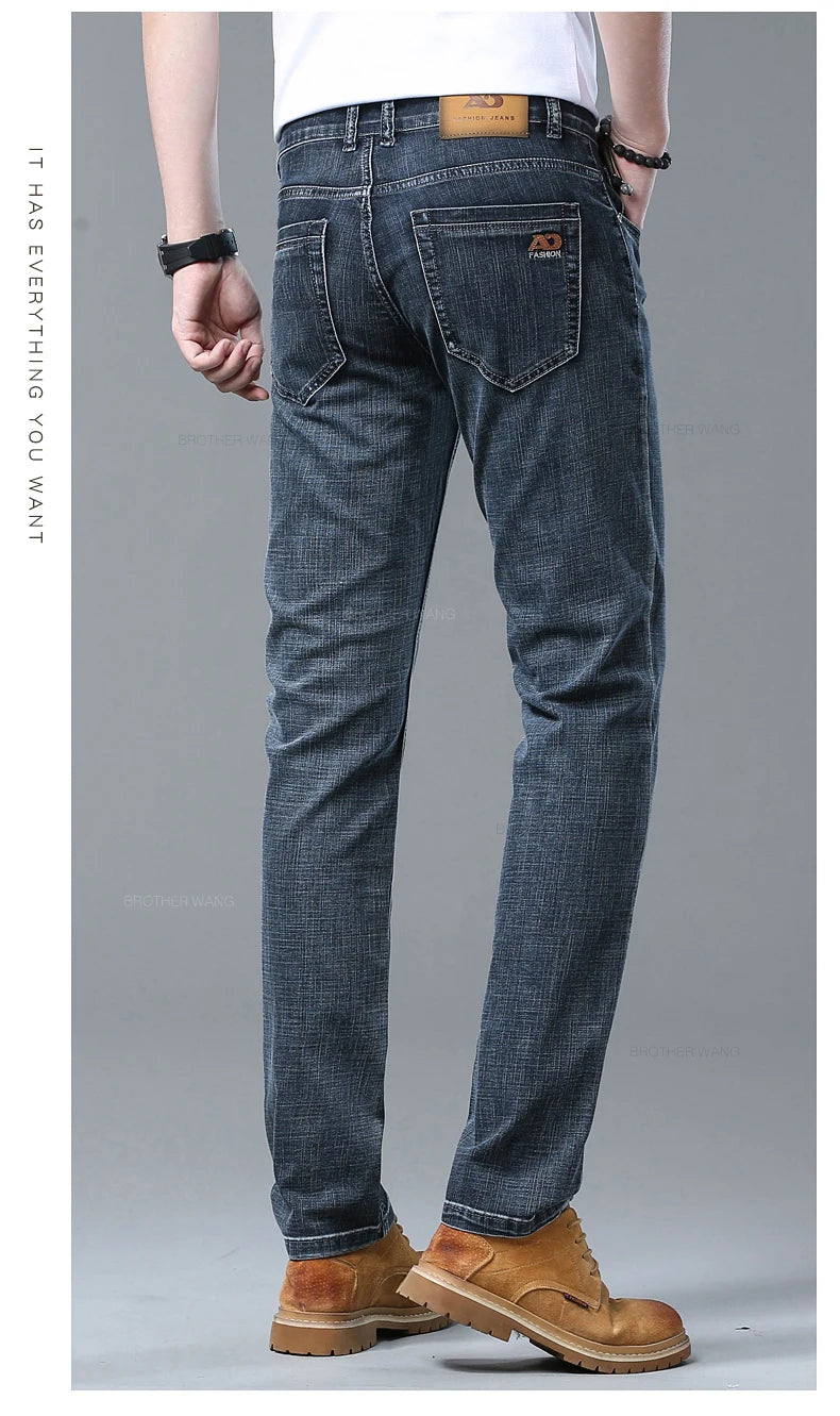 Spring Men's Light Blue Slim Jeans Stylish Casual Stretch Fabric Denim Pants Classic Trousers Smoke Gray - Tasawoq