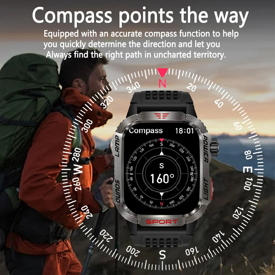 New For Huawei Xiaomi Military GPS Smart Watch Men Flashlight Compass Waterproof Outdoor Sport Tracker Bluetooth Call Smartwatch - Tasawoq
