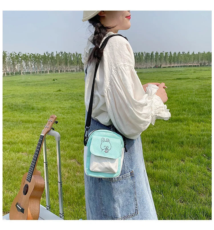 Cute Canvas One Shoulder Womens Bag Little Rabbit Korean Version Fashion Crossbody Bag Female Student Cotton Womens Handbag - Tasawoq