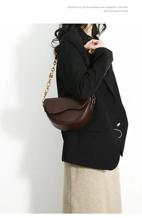 Small Leather Saddle Armpit Bags for Women Summer Chain Shoulder Crossbody Bag Ladies Vintage Underarm Handbags Woman bolsa - Tasawoq