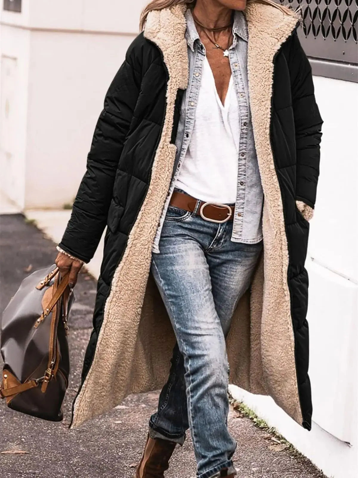 Winter Hooded Quilted Jacket For Women Solid Reversible Long Sleeve Thick Coat Warm Fashion Long Outerwear Casual Puffer Coats - Tasawoq