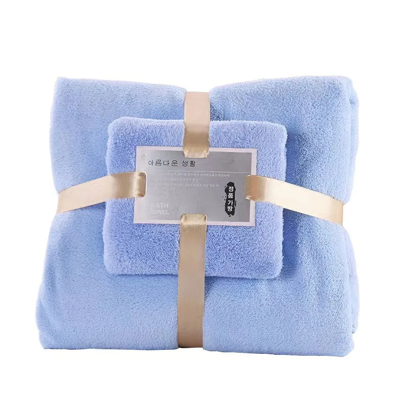2PC Bath Towels Set Super Soft Highly Absorbent Quick-drying Coral Velvet Bath Towel For Adults Hotel & Spa Use - Tasawoq